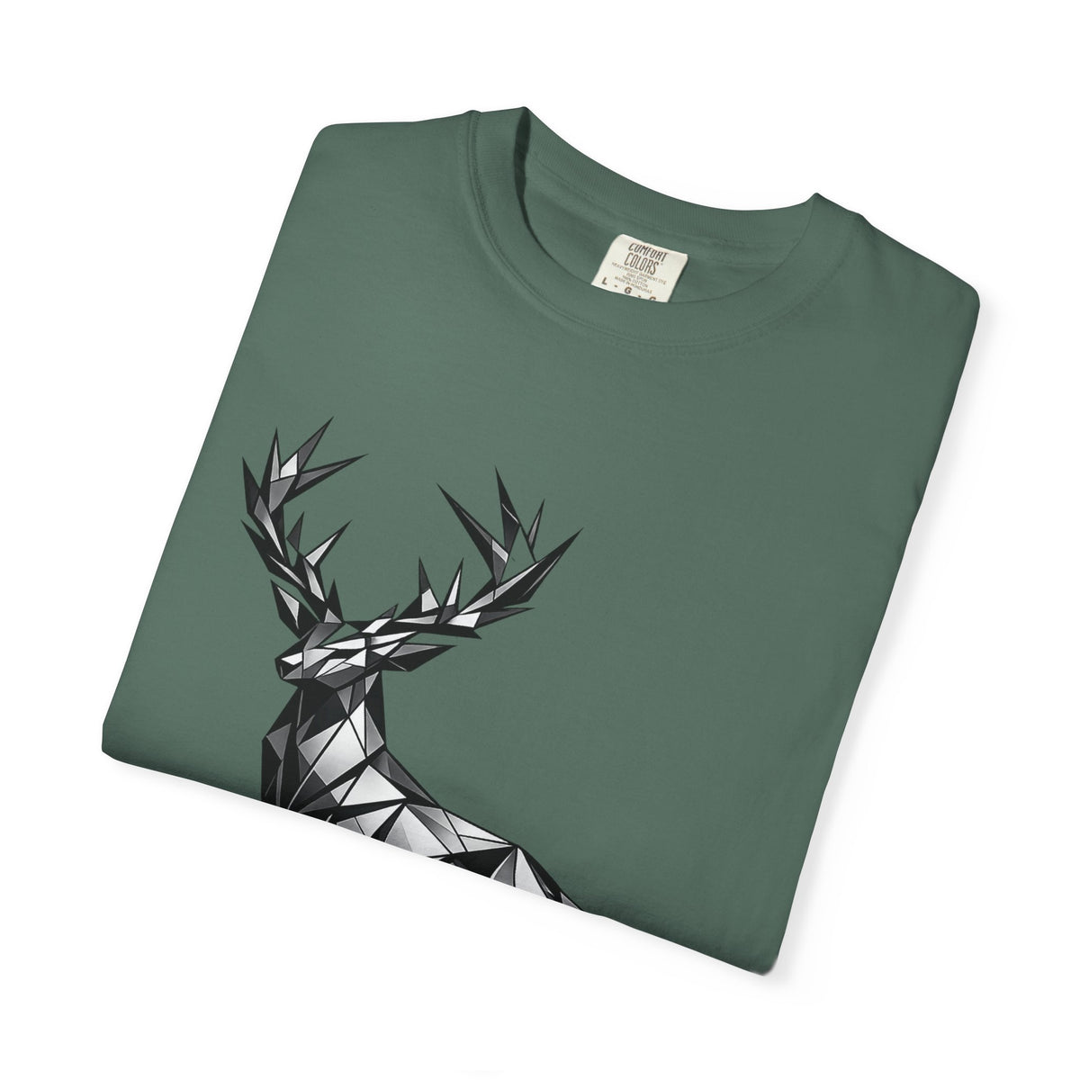 Geometric Stag T-Shirt — Black Polygon Deer Graphic Tee