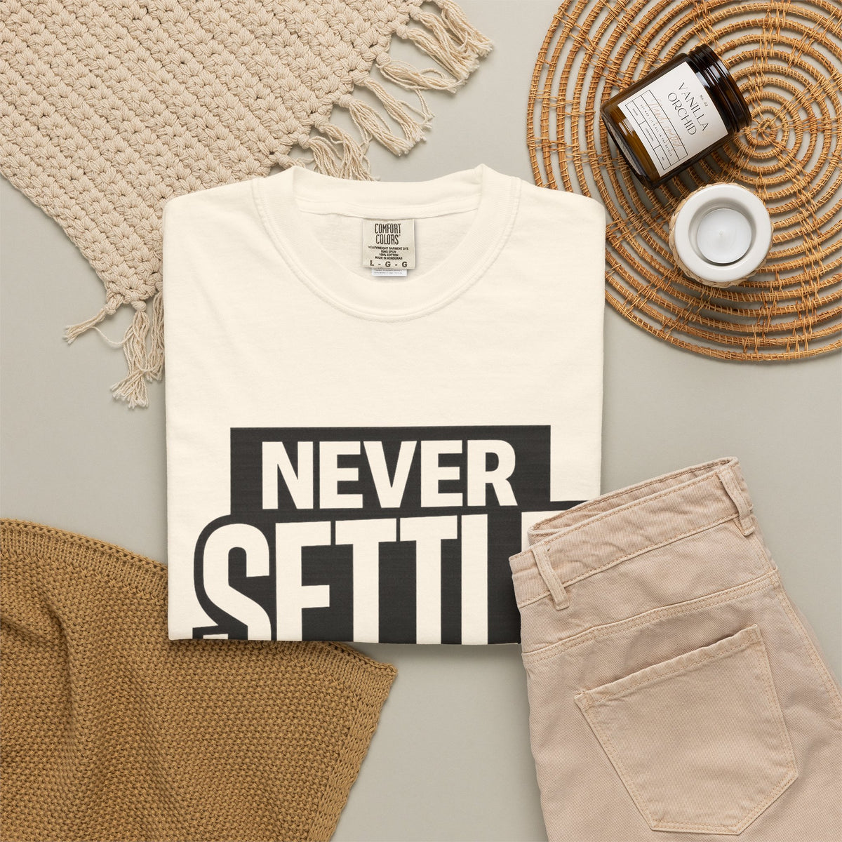 Never Settle T-Shirt — Bold Motivational Graphic Tee