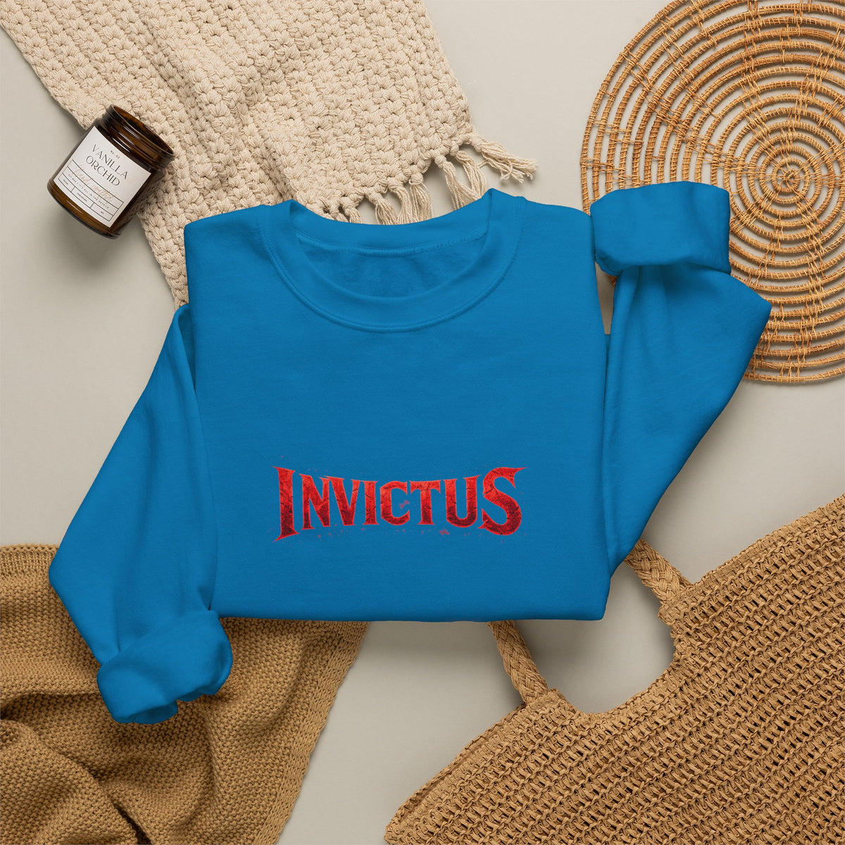 Invictus Crewneck Sweatshirt — Bold Red Script Pullover