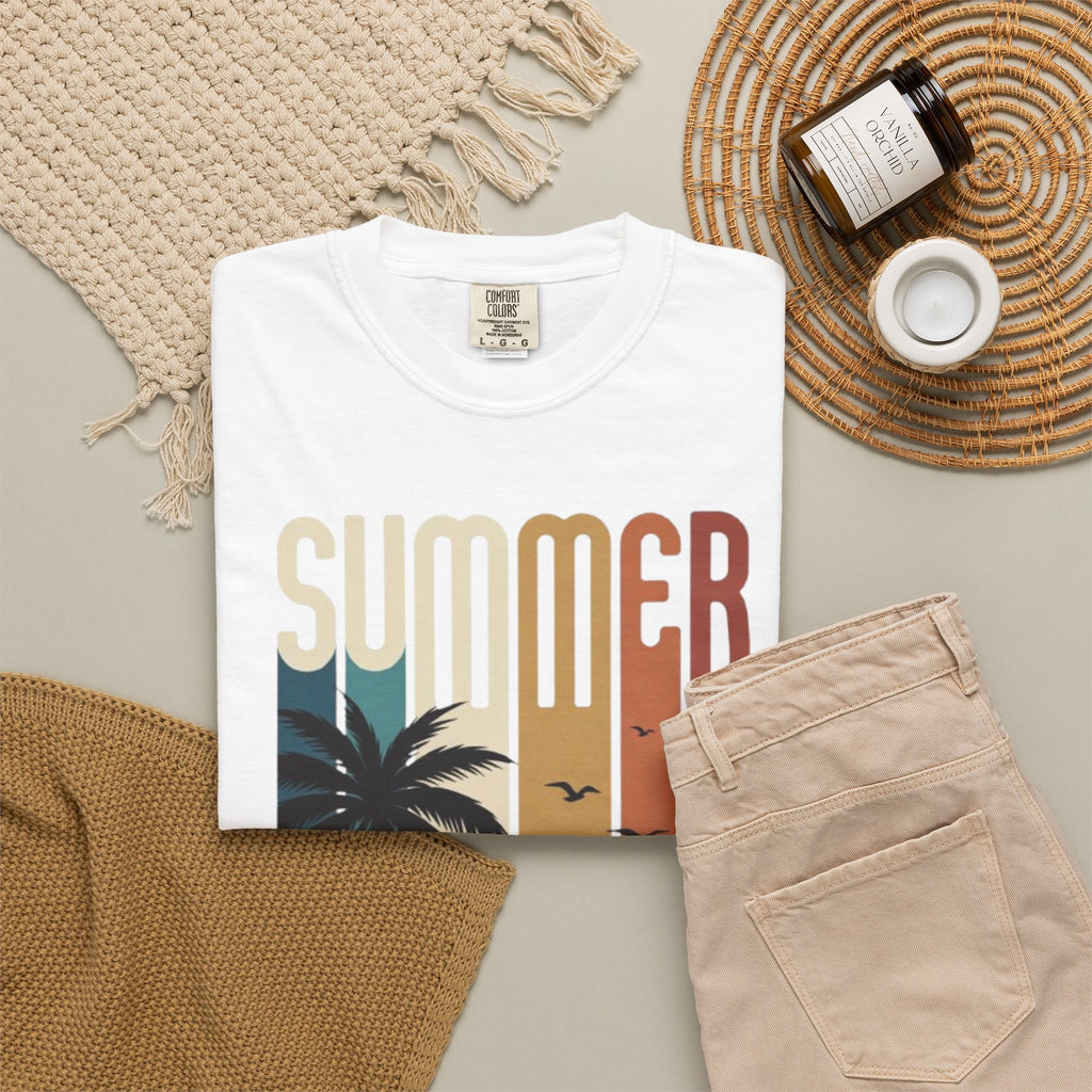 Summer Motorcycle Tee — Retro Palm Tree Beach Graphic T-Shirt