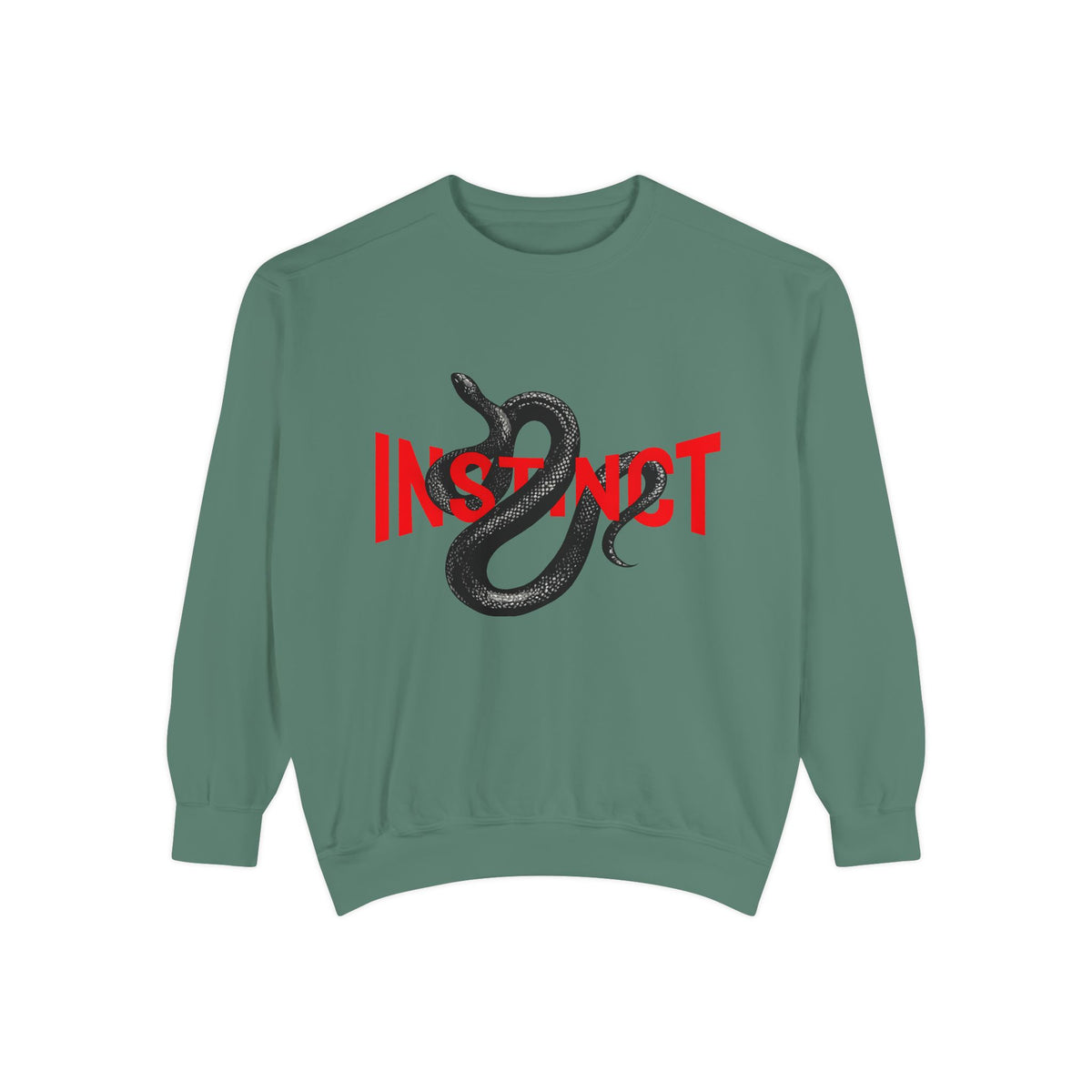 Instinct Snake Sweatshirt — Graphic Crewneck with Bold Red Text