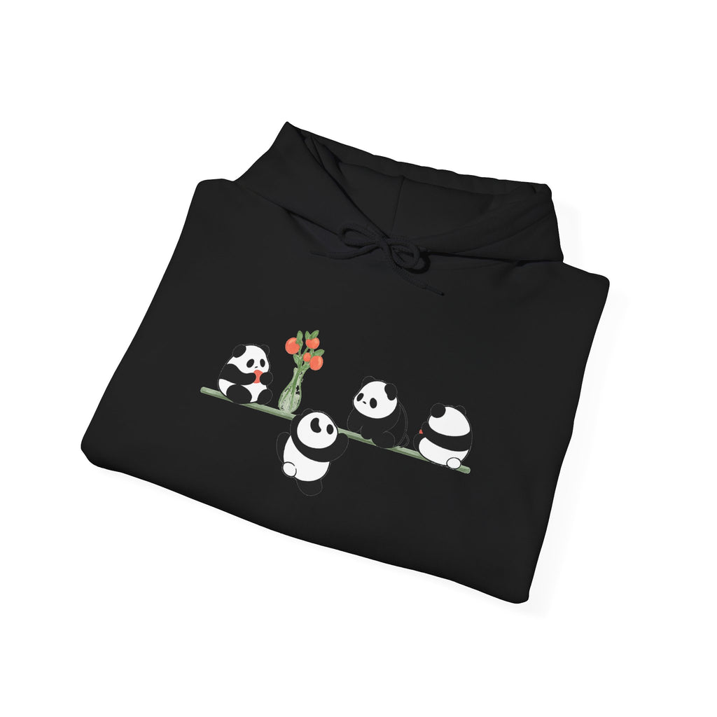 Pandas on a Line Hoodie — Cute Cartoon Pandas Holding Flower Pullover