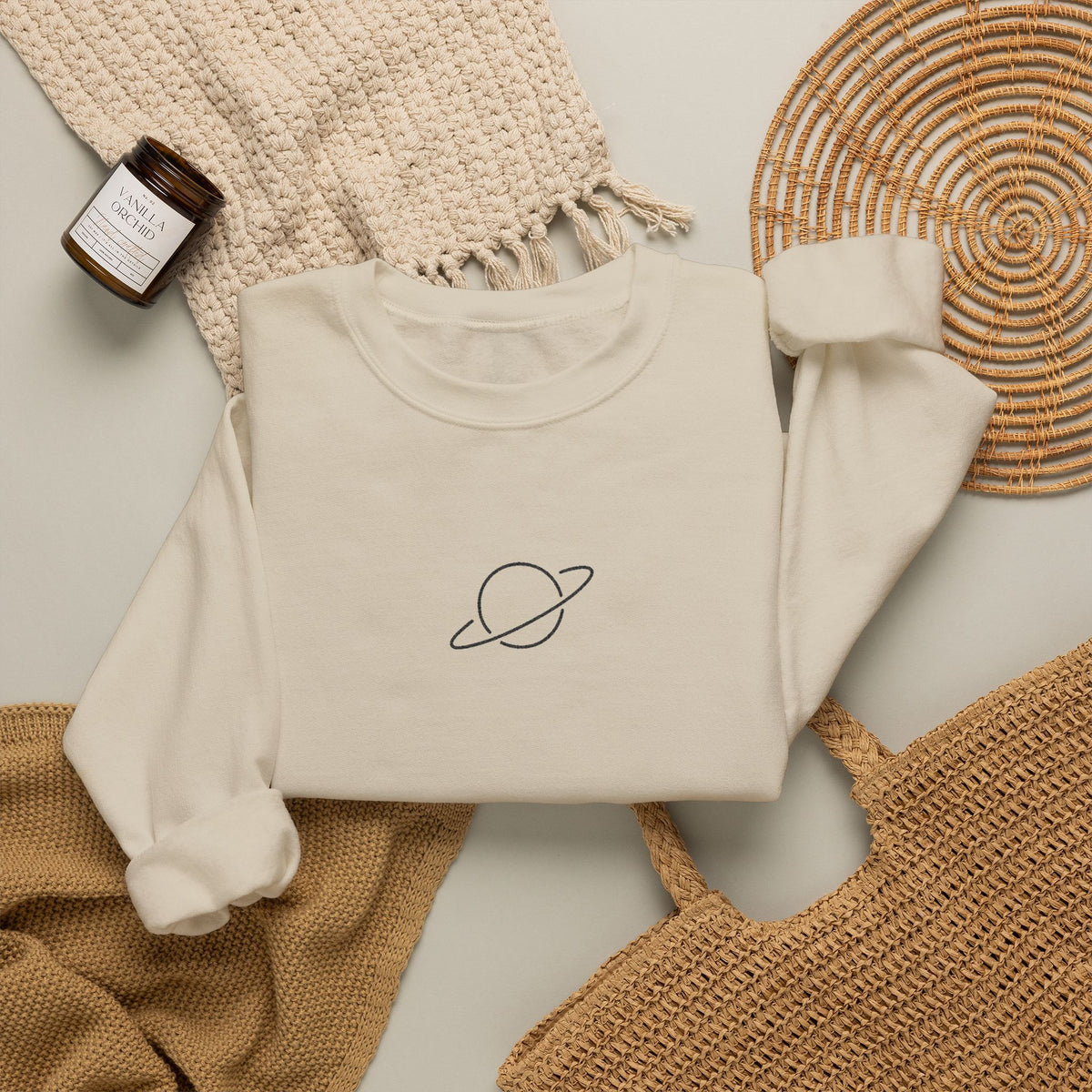 Minimal Planet Crewneck Sweatshirt Embroidered