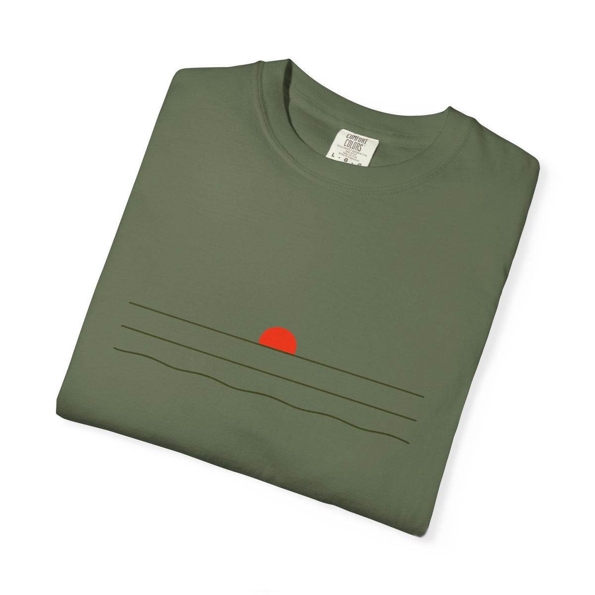 Sunset Minimalist T-Shirt — Red Sun Over Wavy Lines Tee