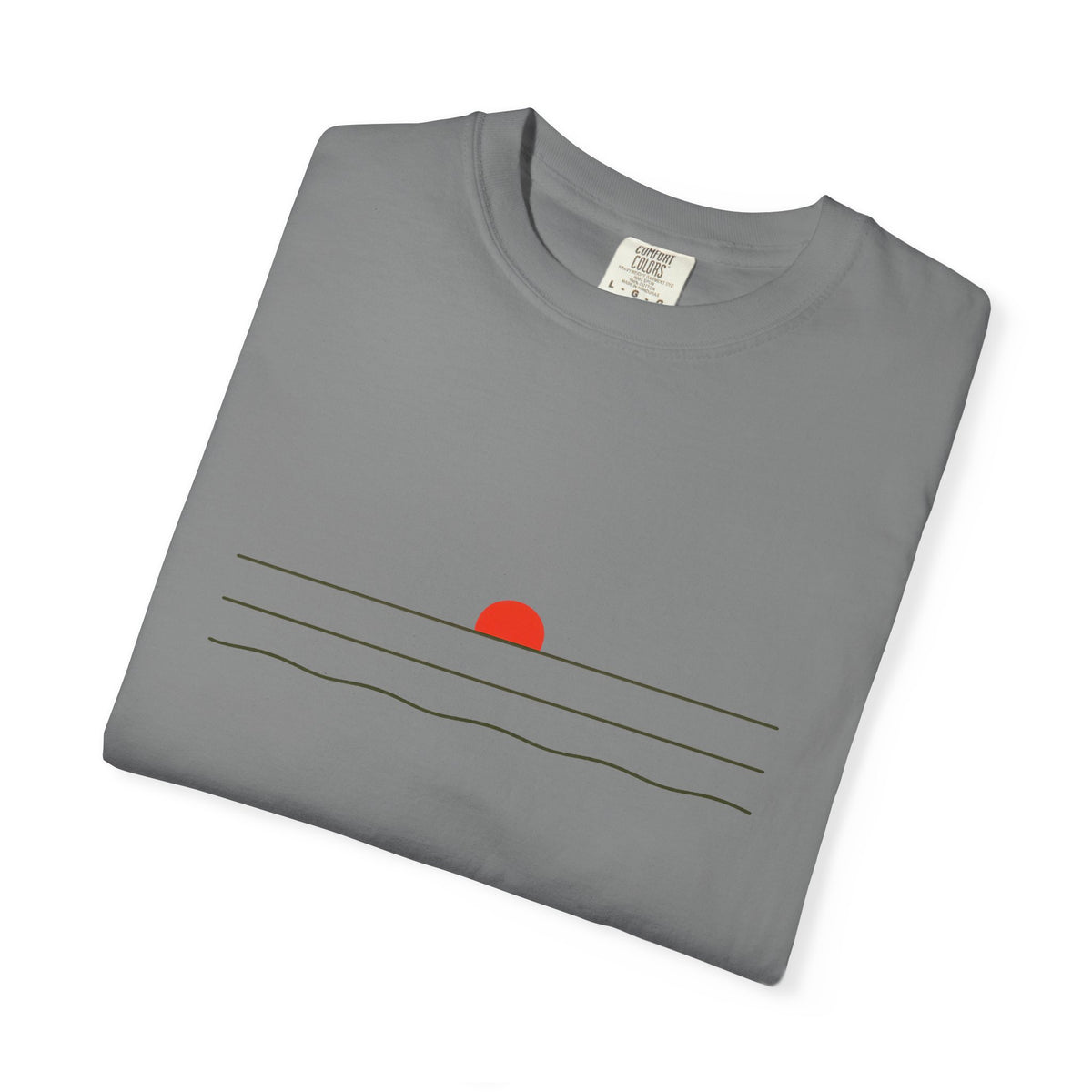 Sunset Minimalist T-Shirt — Red Sun Over Wavy Lines Tee