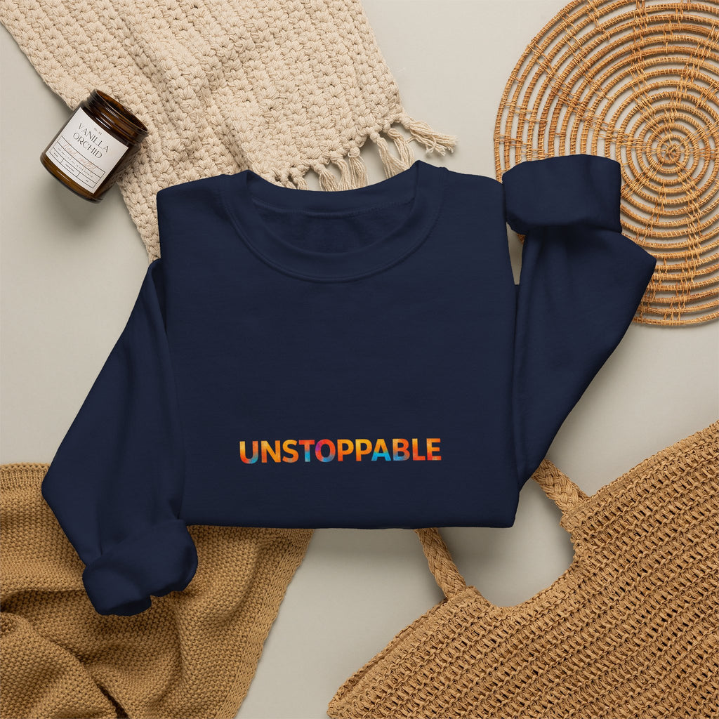 Unstoppable Crewneck Sweatshirt — Inspirational Rainbow Text Pullover