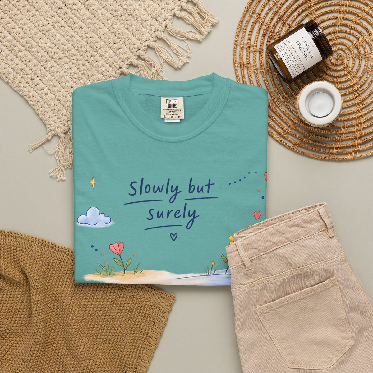 T-Shirt — "Slowly but Surely" Cute Doodle Graphic Tee