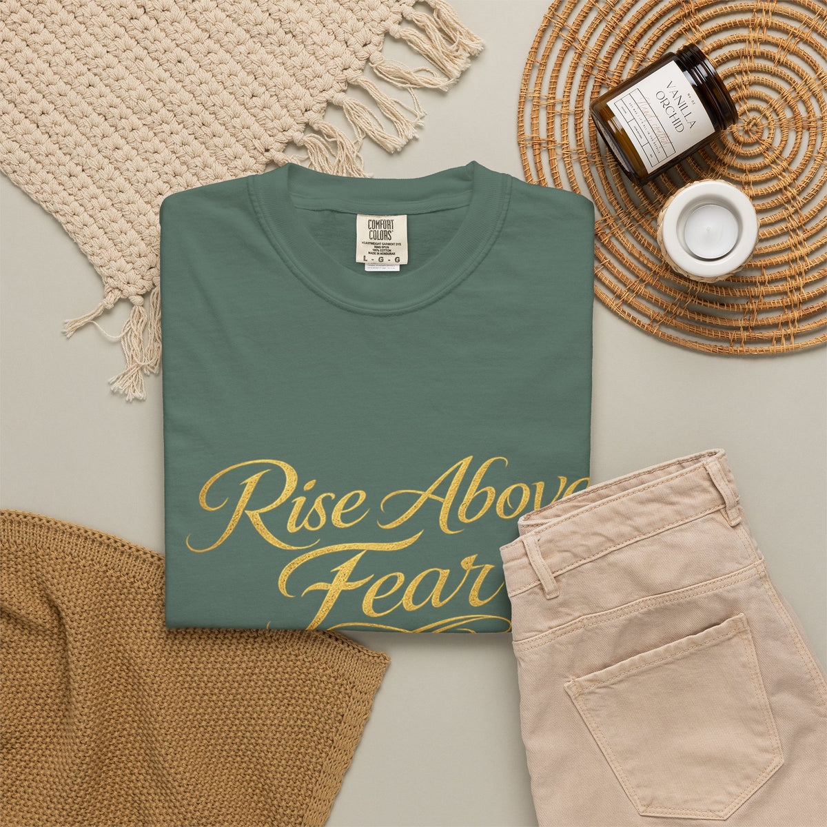Rise Above Fear T-Shirt — Inspirational Script Graphic Tee