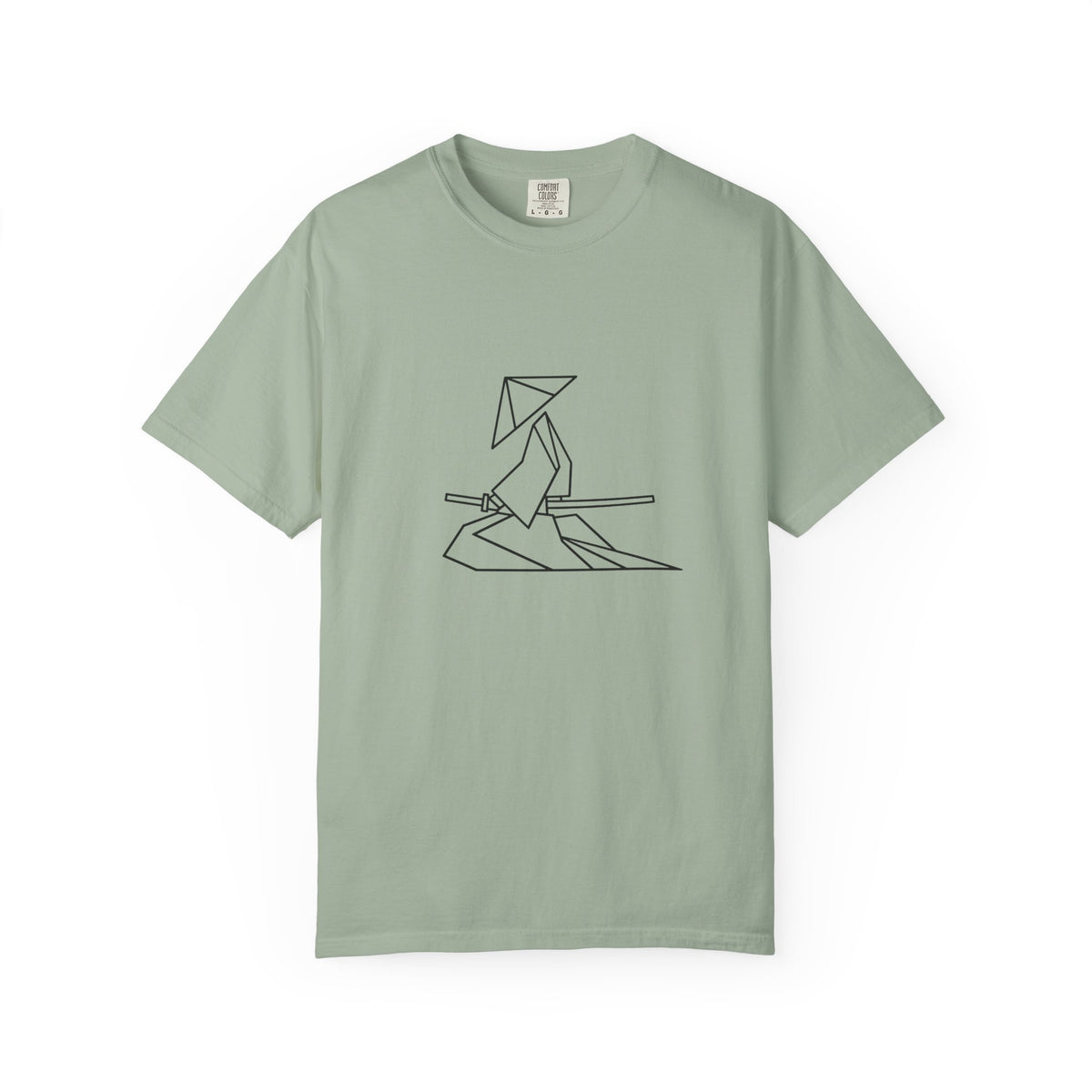 Samurai Line Art T-Shirt — Minimal Origami Swordsman Graphic Tee