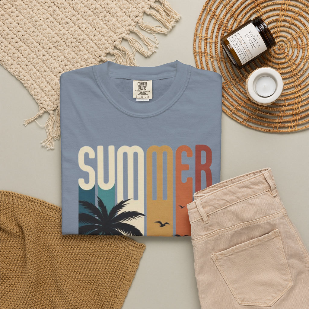 Summer Motorcycle Tee — Retro Palm Tree Beach Graphic T-Shirt