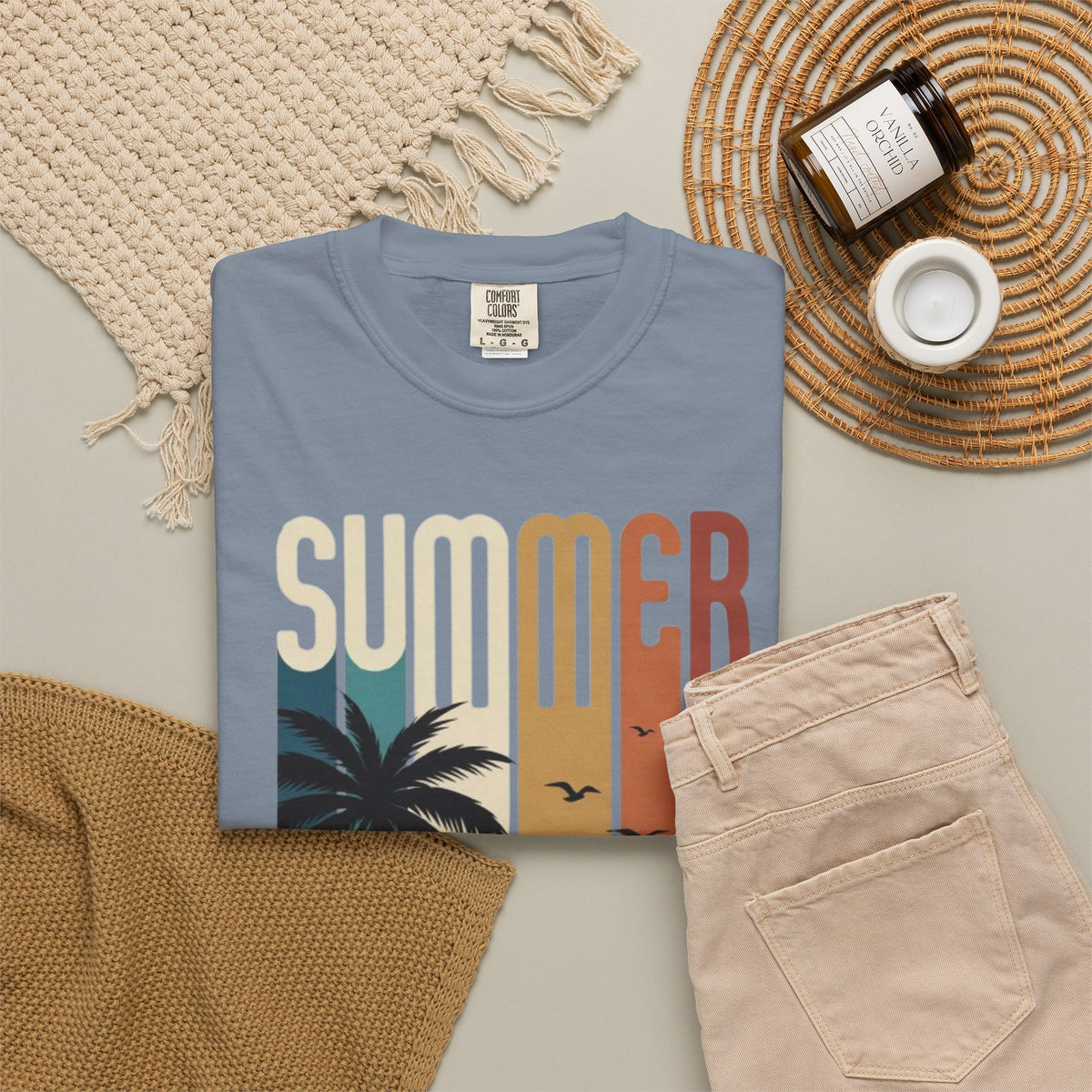 Summer Motorcycle Tee — Retro Palm Tree Beach Graphic T-Shirt