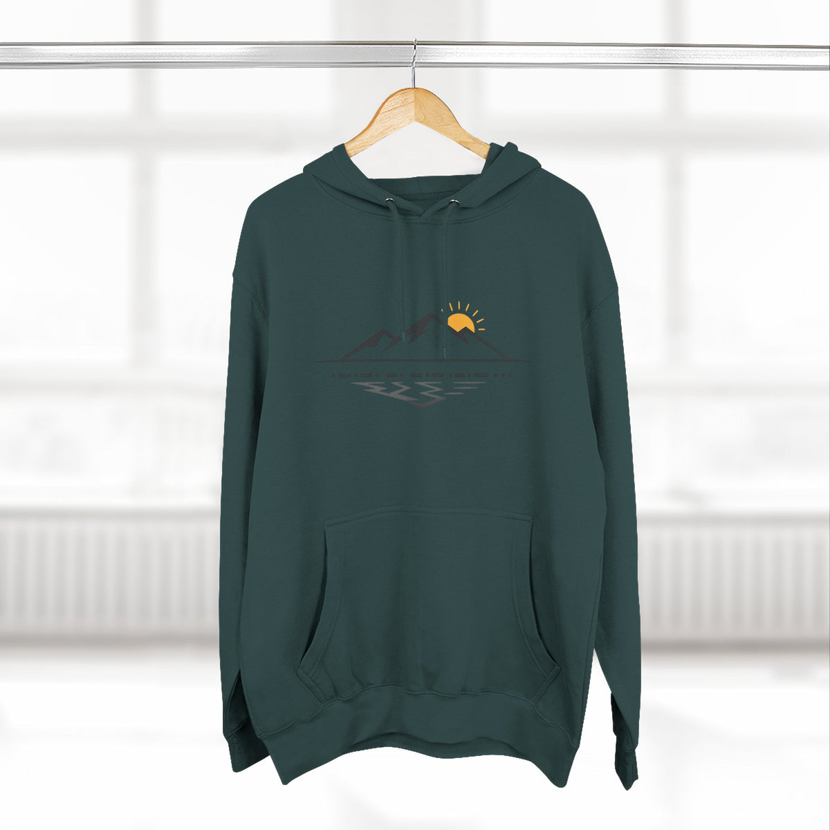 Mountain Sunrise Hoodie — Minimal Outdoor Graphic Pullover