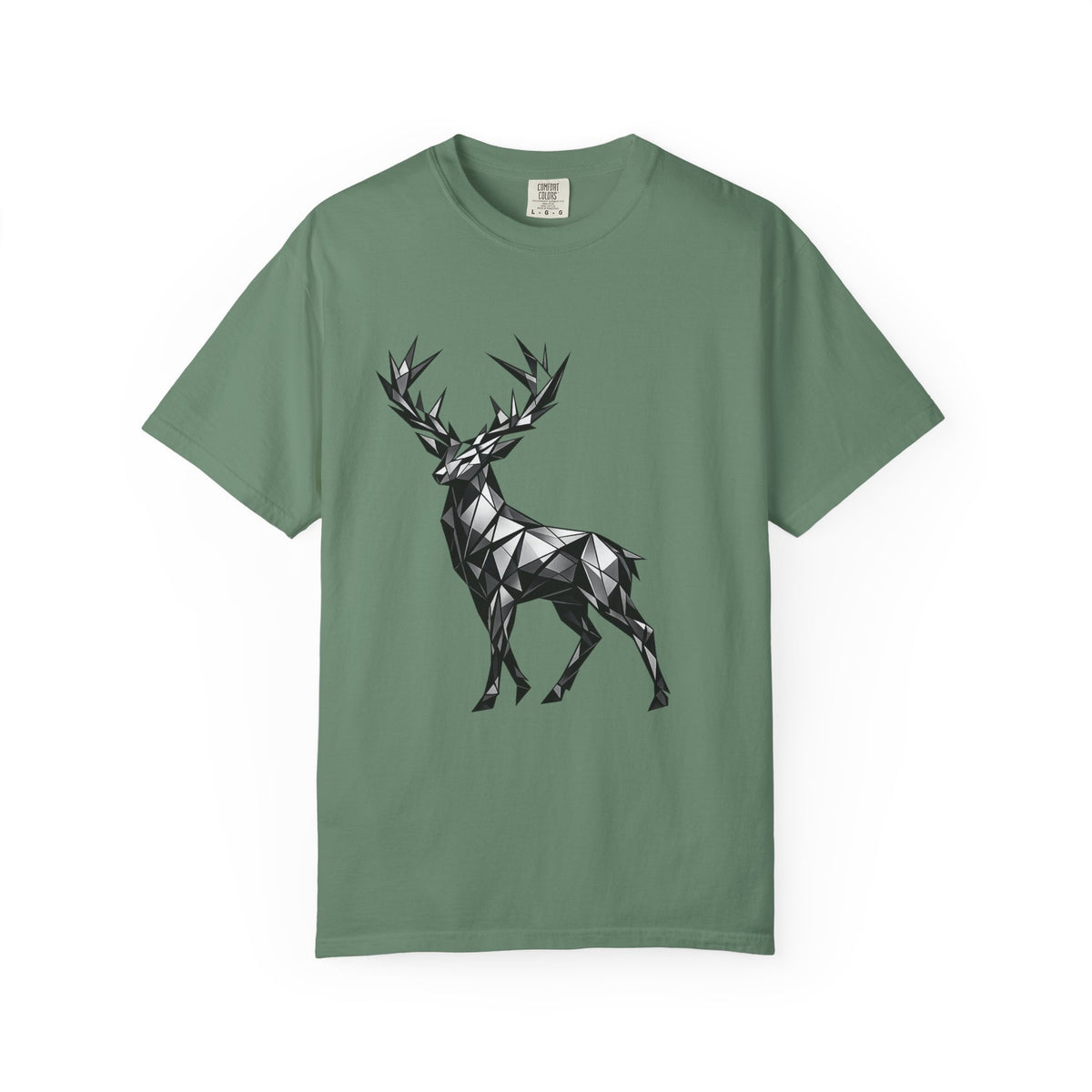 Geometric Stag T-Shirt — Black Polygon Deer Graphic Tee