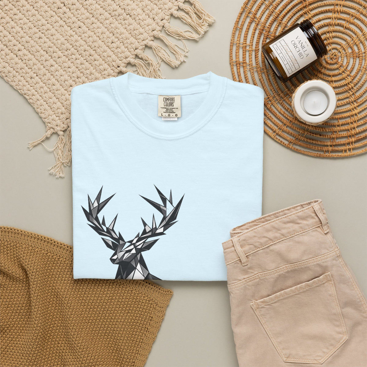 Geometric Stag T-Shirt — Black Polygon Deer Graphic Tee