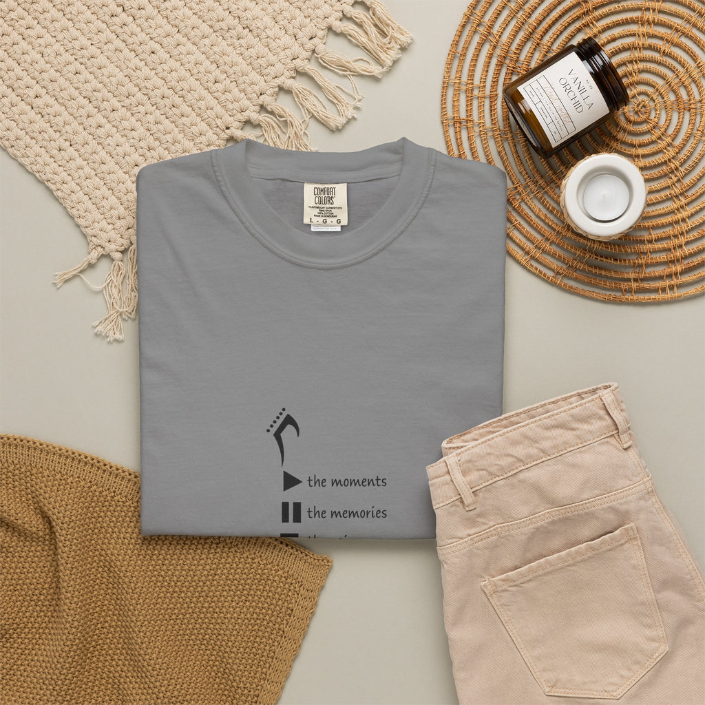 Guitar Silhouette Tee — "Our Moments, Our Memories, Our Music, Our Happiness"