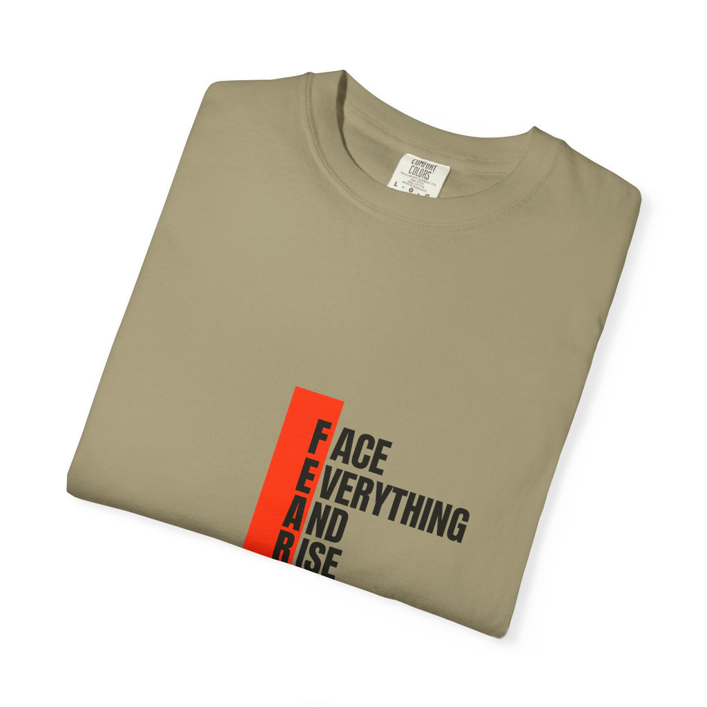 Motivational T-Shirt — "FEAR: Face Everything And Rise" Bold Red Accent