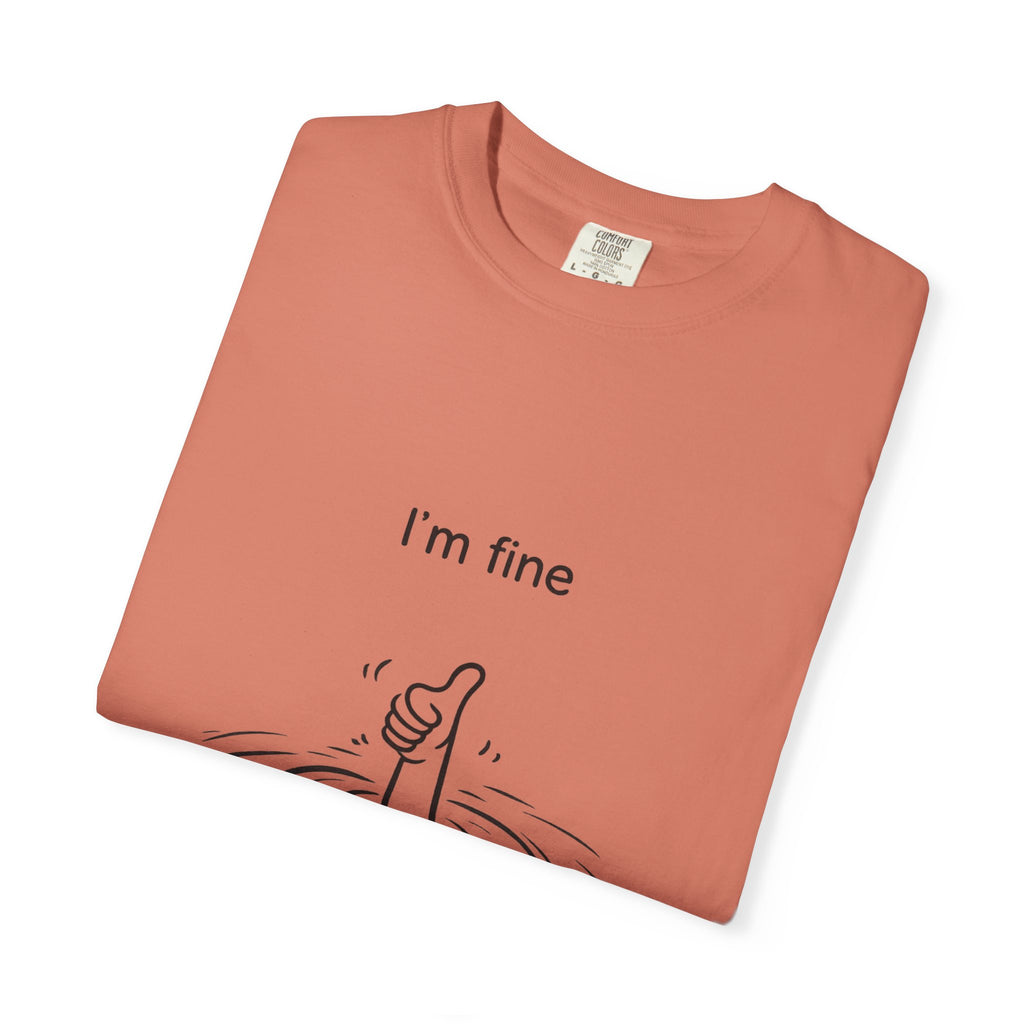 I’m Fine T-Shirt — Minimal Funny Tee with Thumbs-Up Drowning Illustration