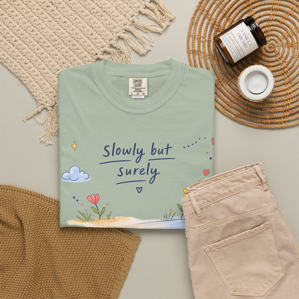 T-Shirt — "Slowly but Surely" Cute Doodle Graphic Tee