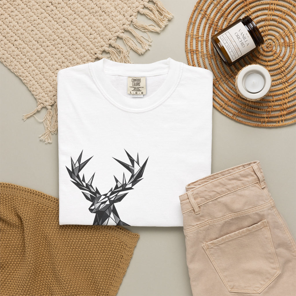 Geometric Stag T-Shirt — Black Polygon Deer Graphic Tee