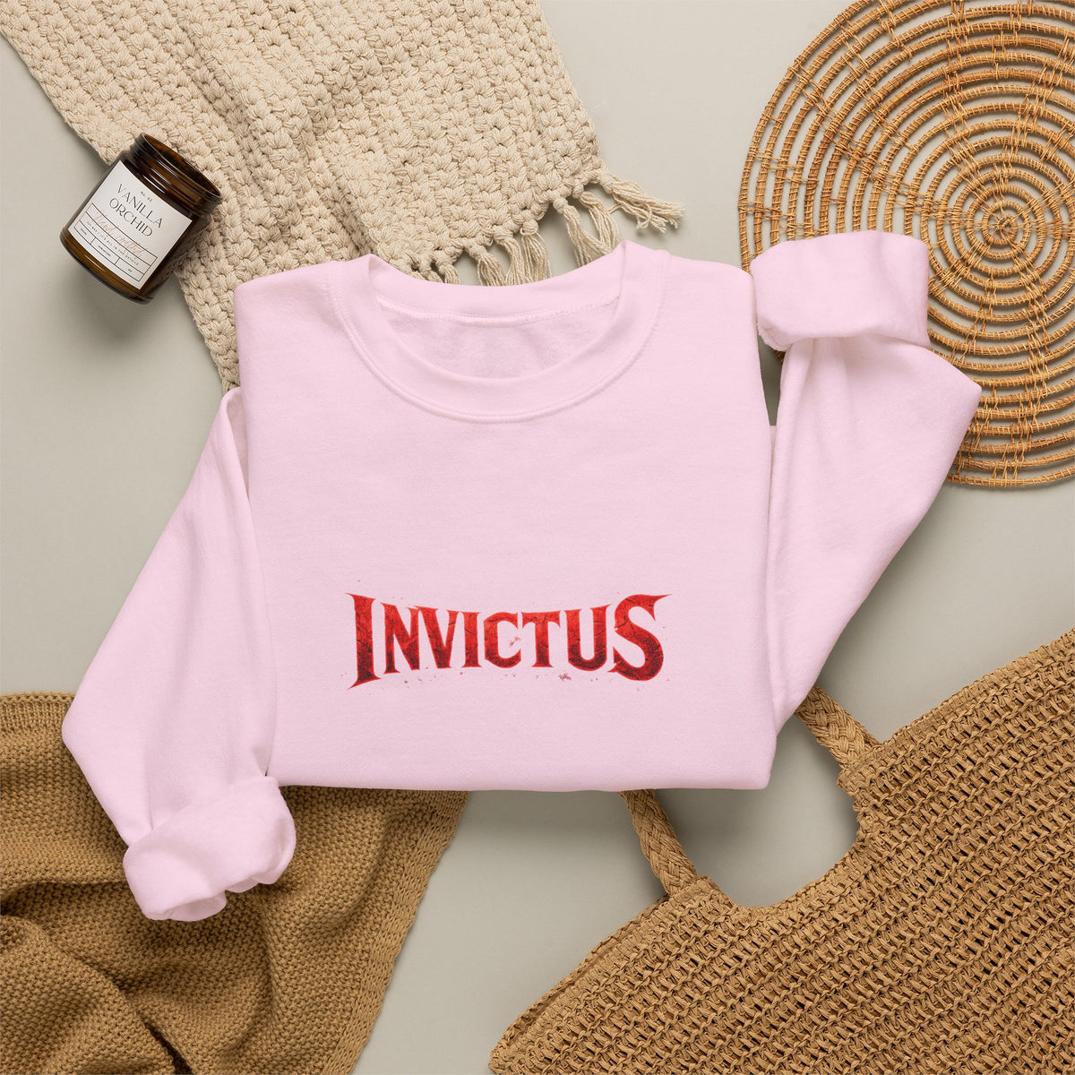 Invictus Crewneck Sweatshirt — Bold Red Script Pullover