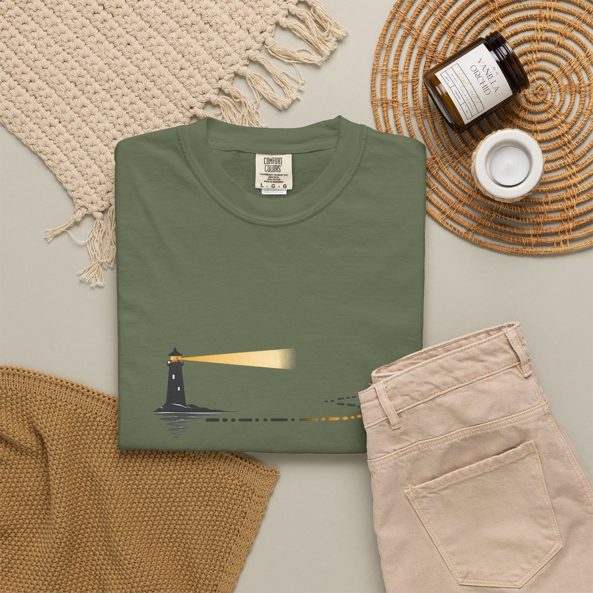 Lighthouse Sunset T-Shirt — Nautical Coastal Tee with Beacon Graphic