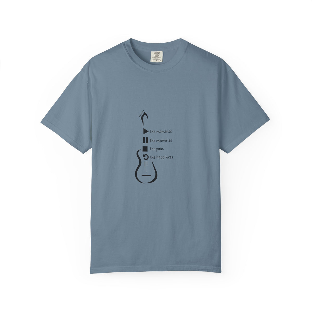 Guitar Silhouette Tee — "Our Moments, Our Memories, Our Music, Our Happiness"