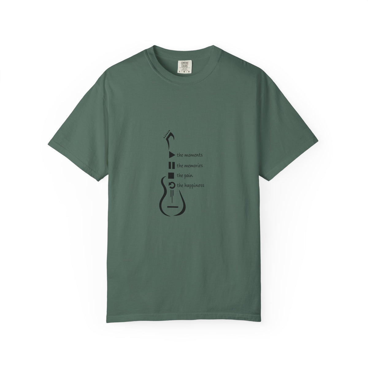 Guitar Silhouette Tee — "Our Moments, Our Memories, Our Music, Our Happiness"