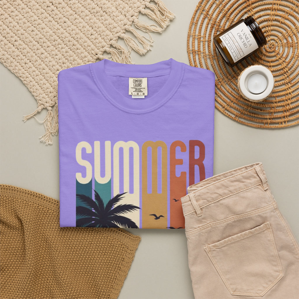 Summer Motorcycle Tee — Retro Palm Tree Beach Graphic T-Shirt