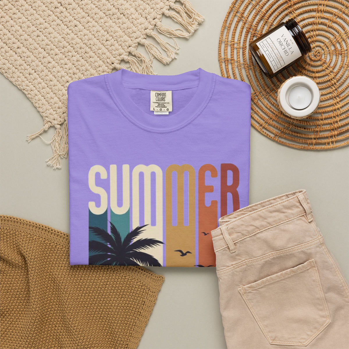 Summer Motorcycle Tee — Retro Palm Tree Beach Graphic T-Shirt