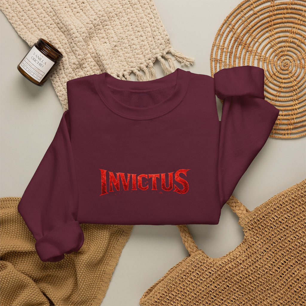 Invictus Crewneck Sweatshirt — Bold Red Script Pullover