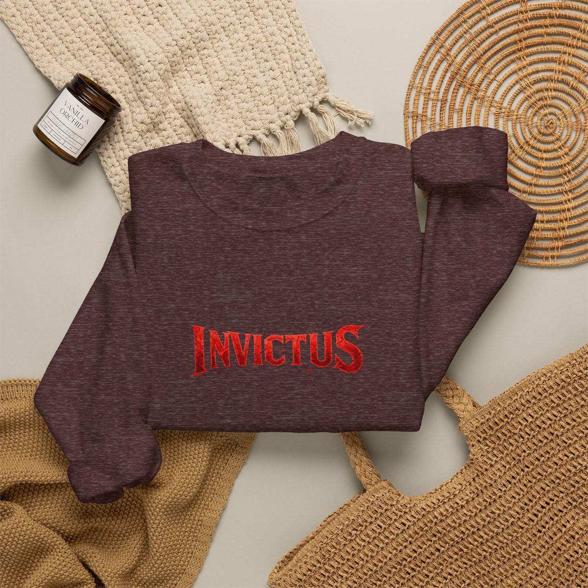 Invictus Crewneck Sweatshirt — Bold Red Script Pullover