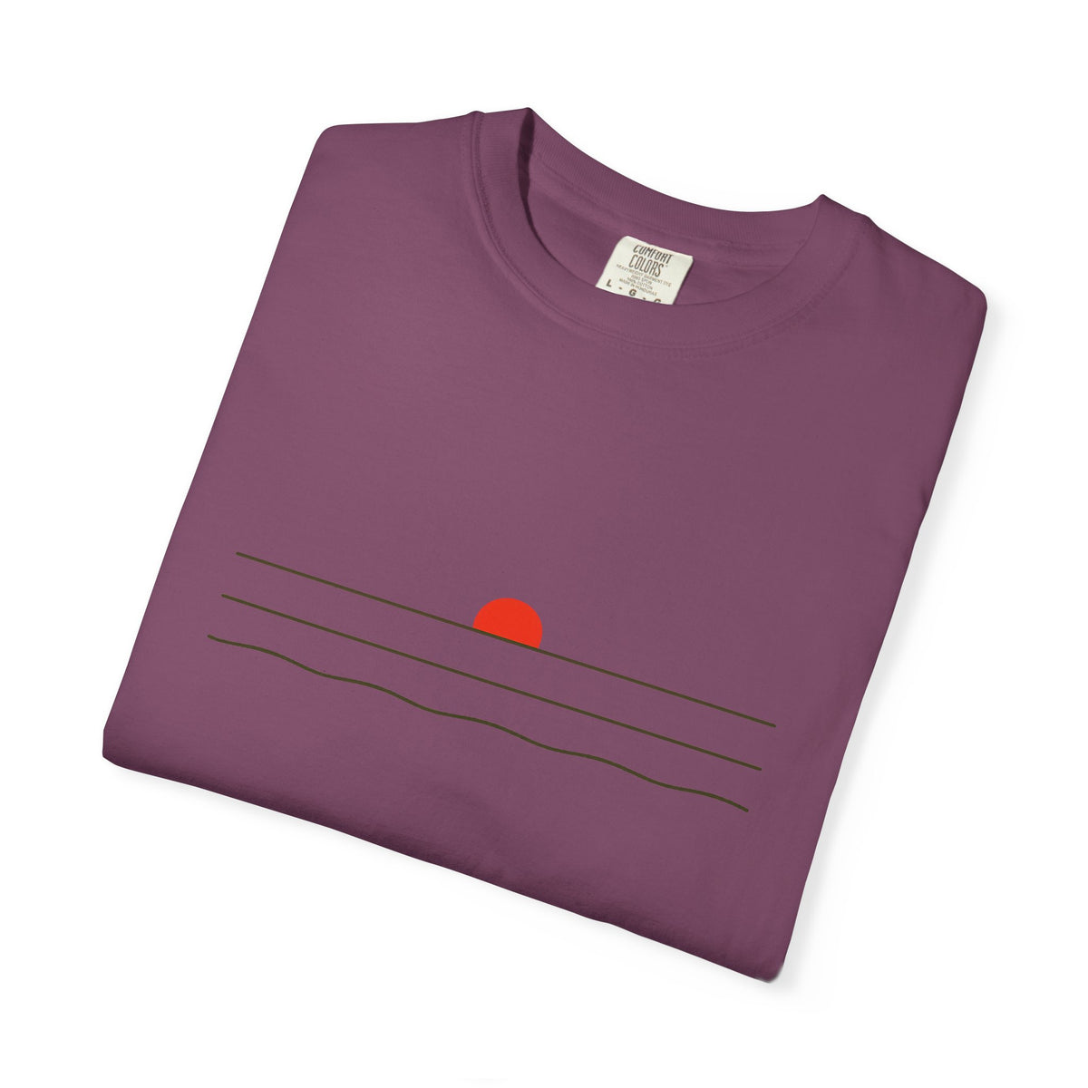 Sunset Minimalist T-Shirt — Red Sun Over Wavy Lines Tee