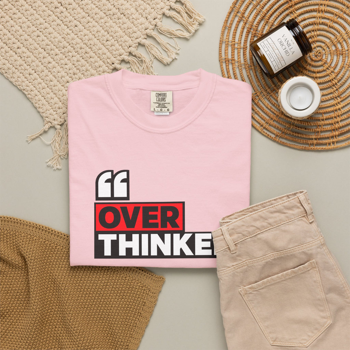 Overthinker Graphic T-Shirt — Bold Red & Black Text Tee