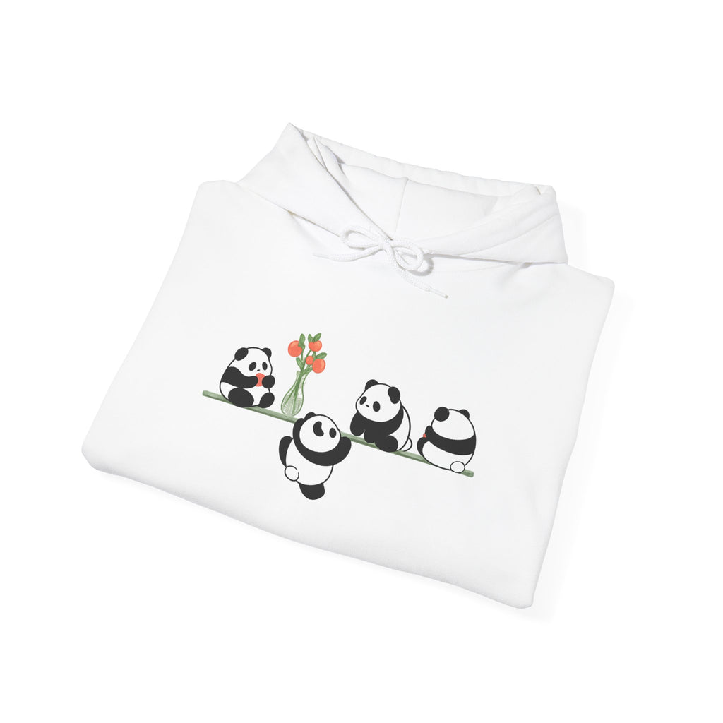 Pandas on a Line Hoodie — Cute Cartoon Pandas Holding Flower Pullover