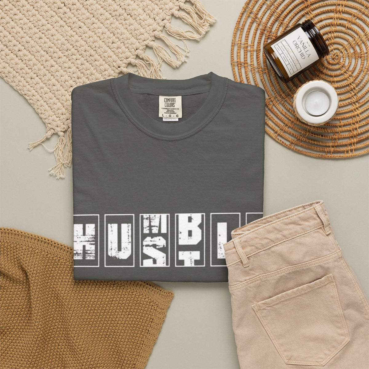 Hustle Block Letter T-Shirt — Vintage Graphic Tee with 'HUSTLE' Design