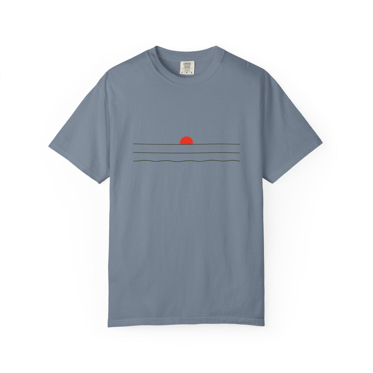 Sunset Minimalist T-Shirt — Red Sun Over Wavy Lines Tee
