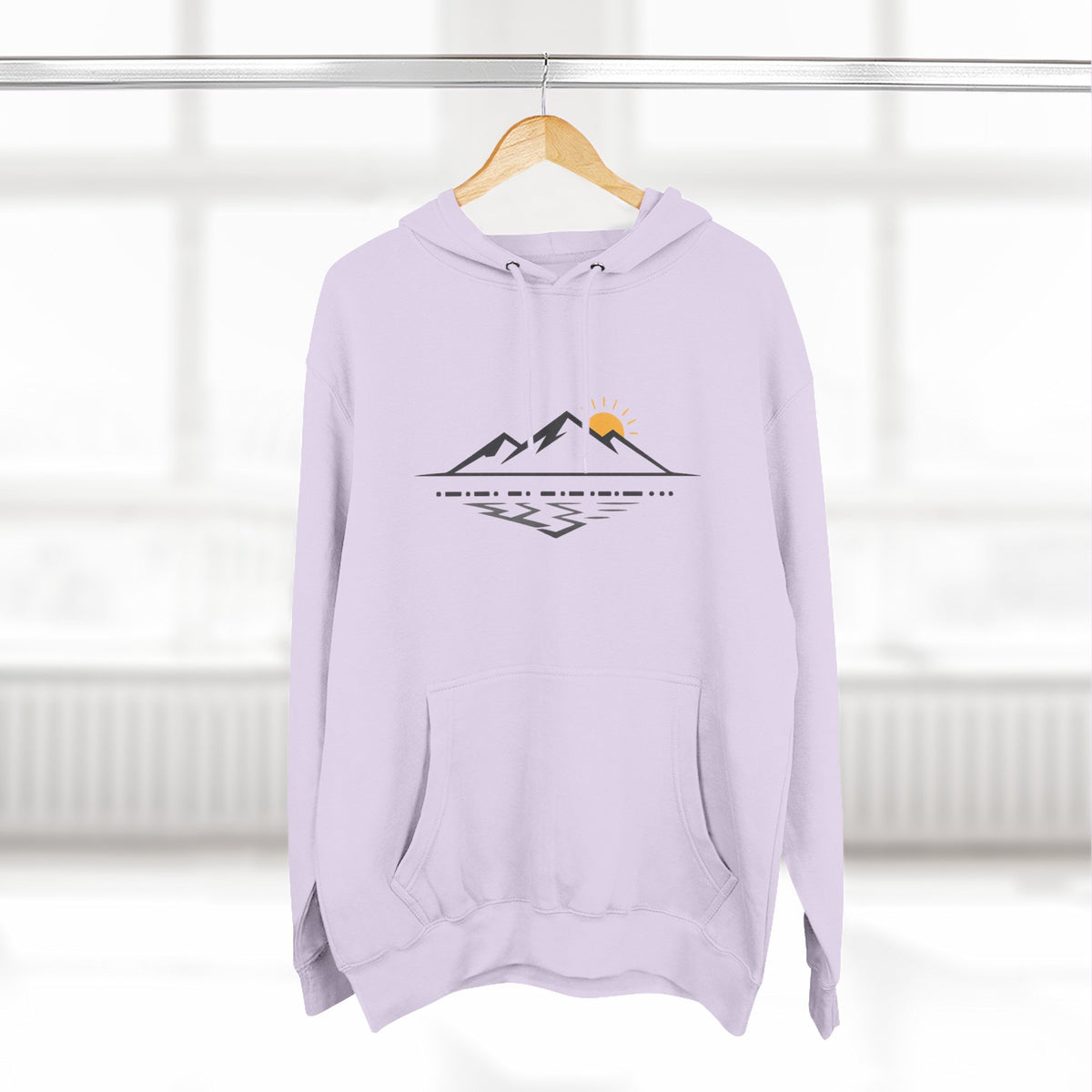 Mountain Sunrise Hoodie — Minimal Outdoor Graphic Pullover