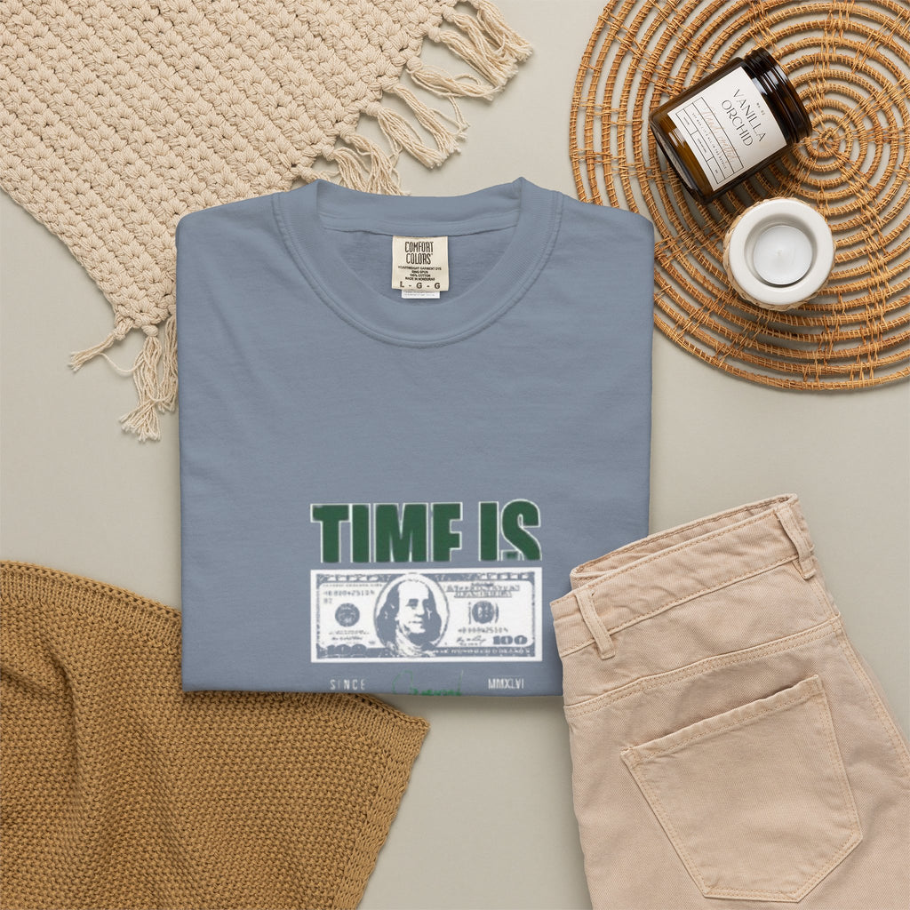 Money Vibe T-Shirt — "TIME IS" Graphic Dollar Bill Tee