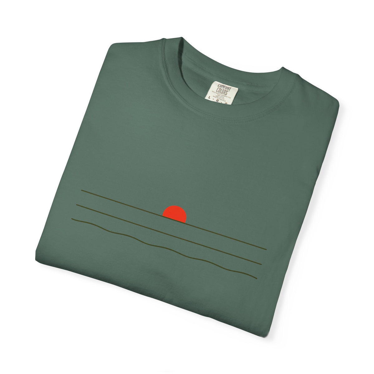 Sunset Minimalist T-Shirt — Red Sun Over Wavy Lines Tee