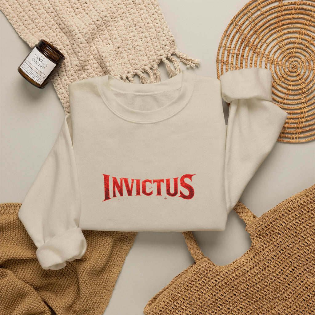 Invictus Crewneck Sweatshirt — Bold Red Script Pullover