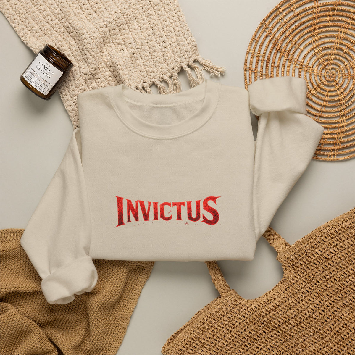 Invictus Crewneck Sweatshirt — Bold Red Script Pullover