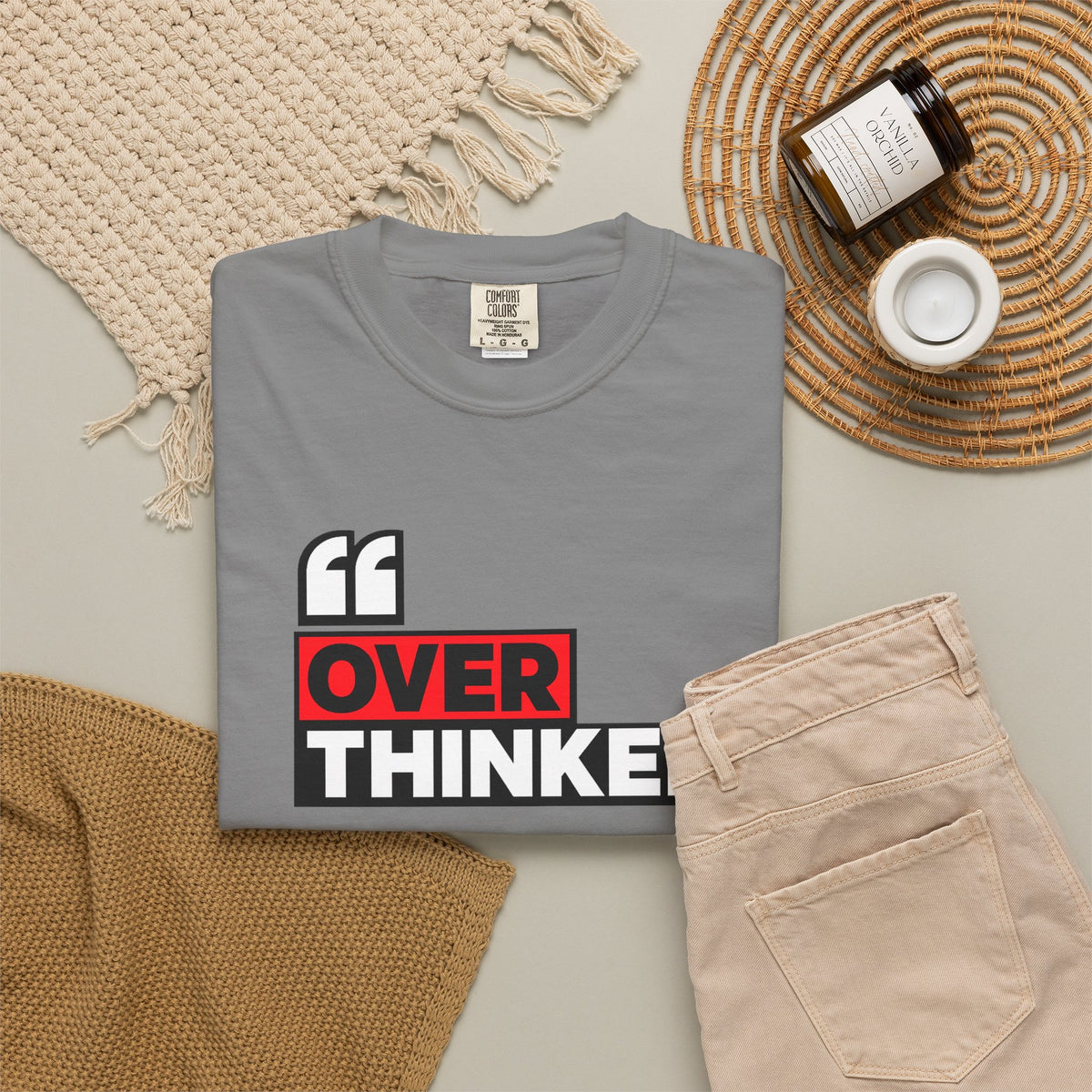 Overthinker Graphic T-Shirt — Bold Red & Black Text Tee