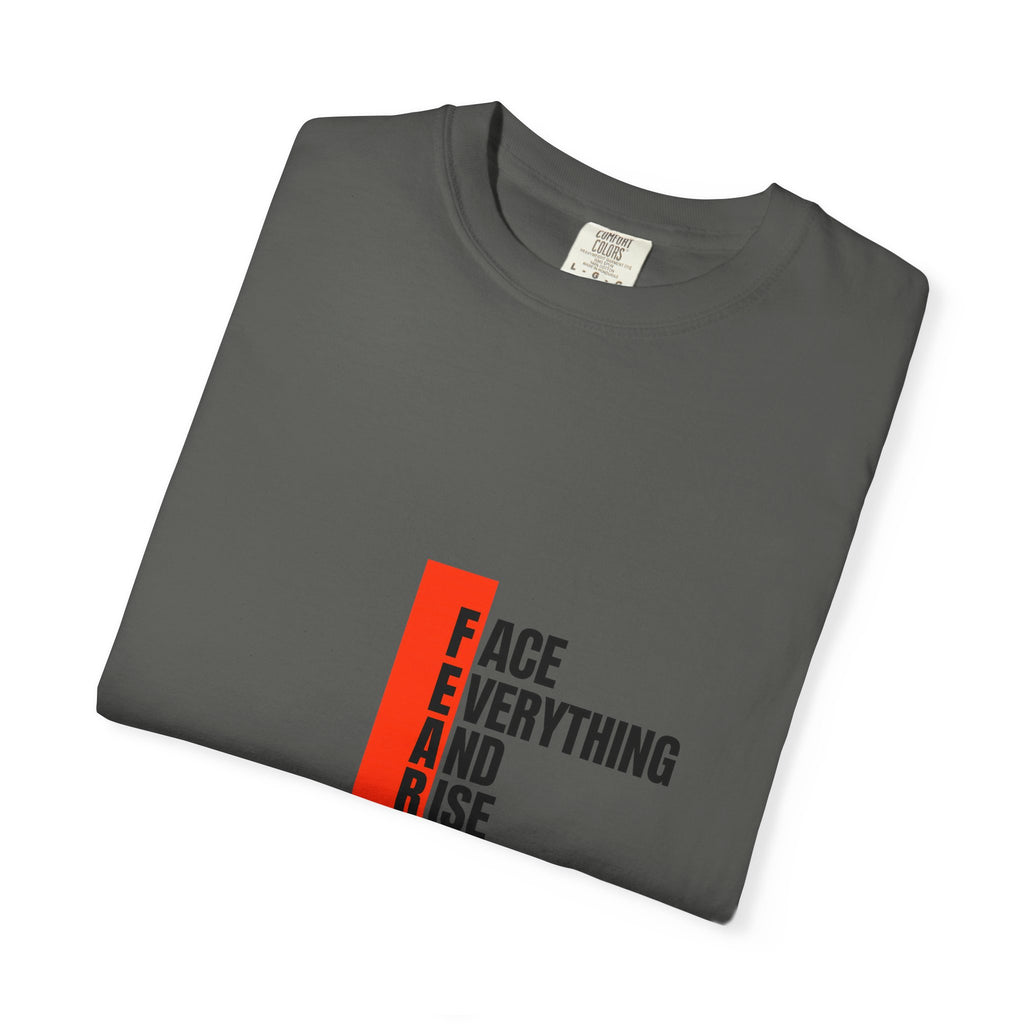Motivational T-Shirt — "FEAR: Face Everything And Rise" Bold Red Accent