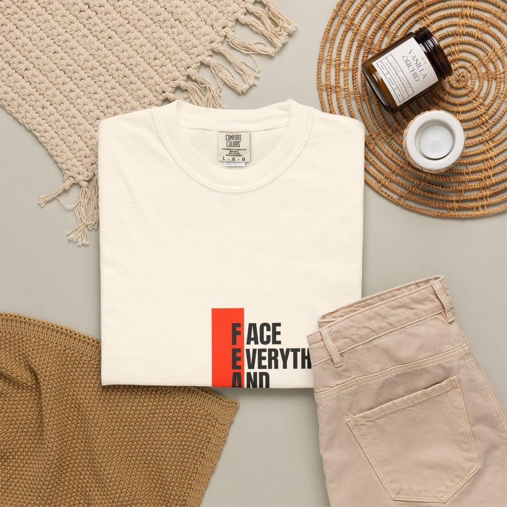 Motivational T-Shirt — "FEAR: Face Everything And Rise" Bold Red Accent