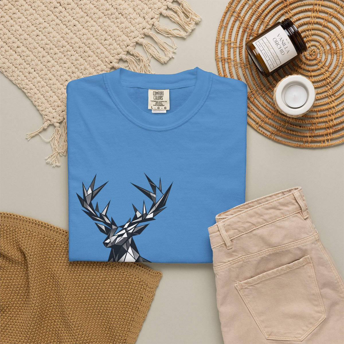 Geometric Stag T-Shirt — Black Polygon Deer Graphic Tee
