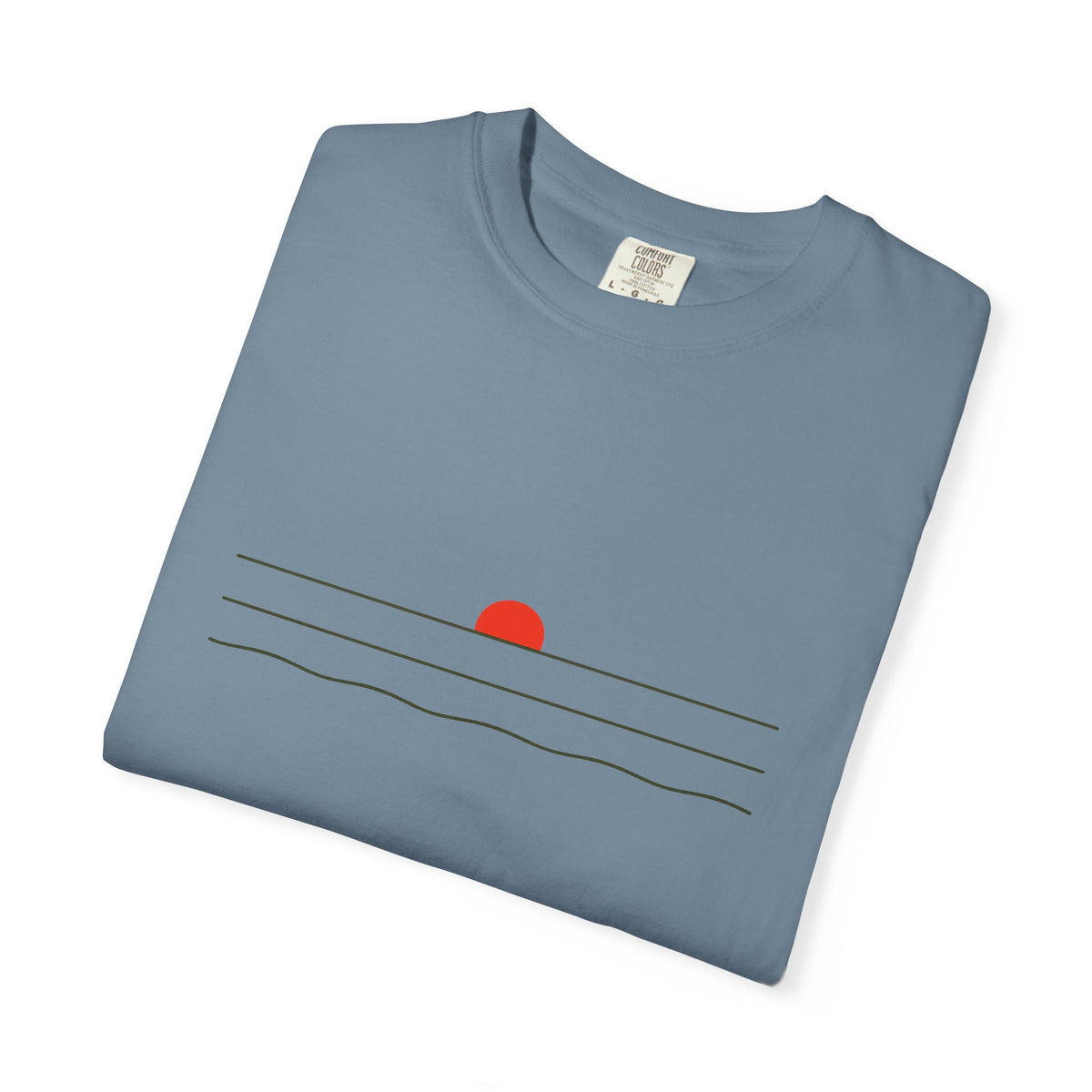 Sunset Minimalist T-Shirt — Red Sun Over Wavy Lines Tee
