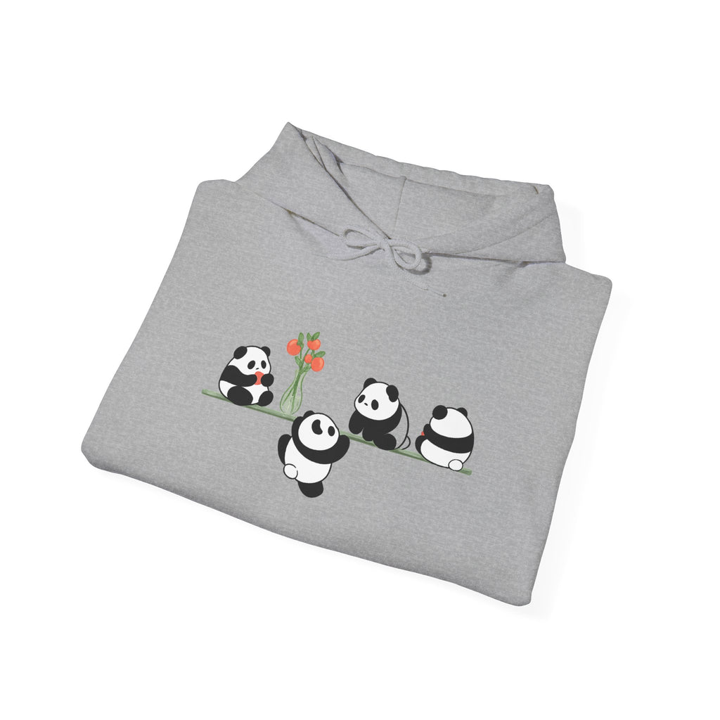 Pandas on a Line Hoodie — Cute Cartoon Pandas Holding Flower Pullover