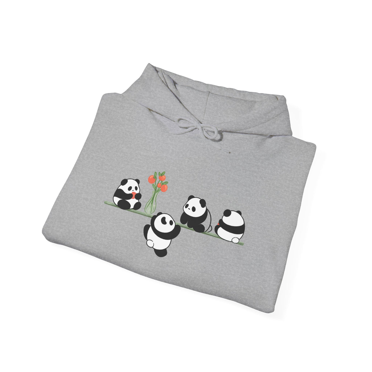 Pandas on a Line Hoodie — Cute Cartoon Pandas Holding Flower Pullover
