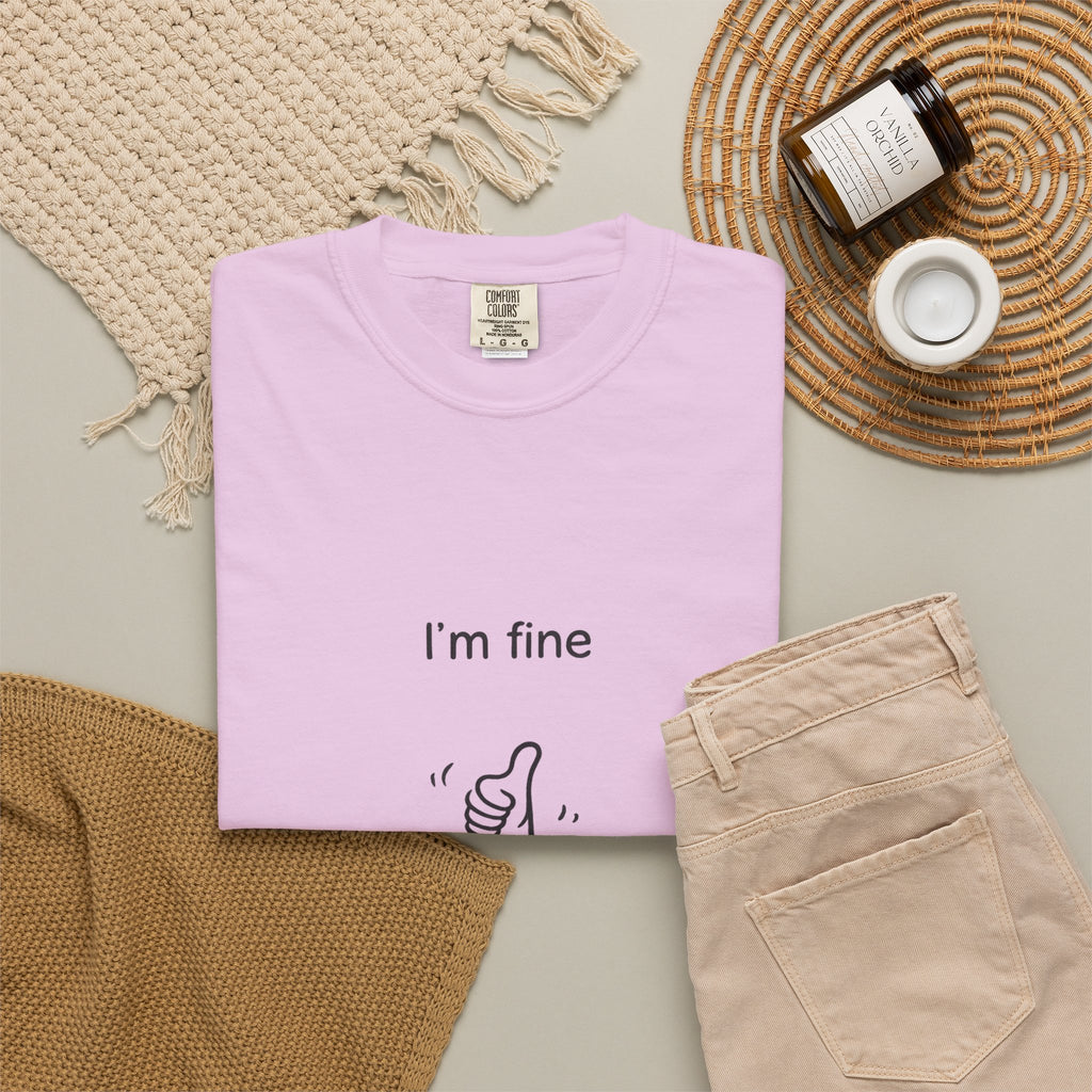 I’m Fine T-Shirt — Minimal Funny Tee with Thumbs-Up Drowning Illustration
