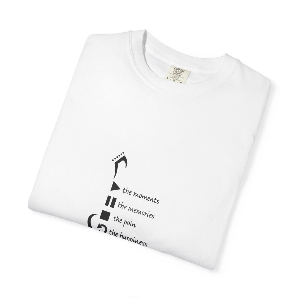 Guitar Silhouette Tee — "Our Moments, Our Memories, Our Music, Our Happiness"